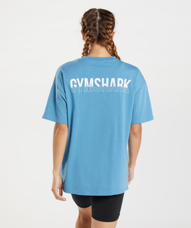 Women\'s Gymshark Fraction Oversized T-Shirts Blue | NZ 6OJTSQ